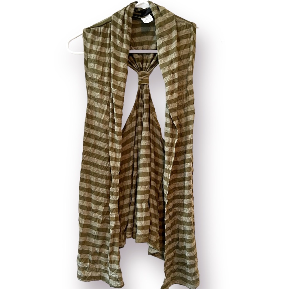 Mixxology LA Olive Green Striped Sleeveless Open Front Crinkle Cardigan NWOT